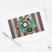 Steampunk Clock- en Turquoise-Rozen op gestreept Rechthoekige Sticker (Envelop)
