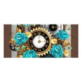 Steampunk Clock- en Turquoise-Rozen op gestreept Reclamekaart (Voorkant)