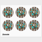 Steampunk Clock- en Turquoise-Rozen op gestreept Ronde Sticker (Vel)