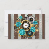 Steampunk Clock- en Turquoise-Rozen op gestreept RSVP Kaartje (Voorkant)