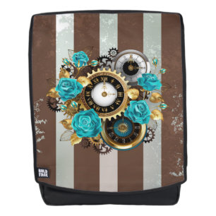 Steampunk Clock- en Turquoise-Rozen op gestreept Rugtassen
