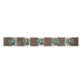 Steampunk Clock- en Turquoise-Rozen op gestreept Satijnen Lint (Voorkant)