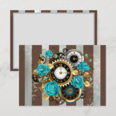 Steampunk Clock- en Turquoise-Rozen op gestreept Save The Date (Voorkant / Achterkant)