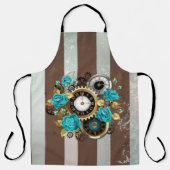 Steampunk Clock- en Turquoise-Rozen op gestreept Schort (Voorkant)