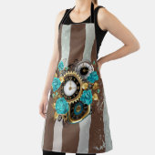 Steampunk Clock- en Turquoise-Rozen op gestreept Schort (Insitu)