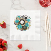 Steampunk Clock- en Turquoise-Rozen op gestreept Servet (Insitu)