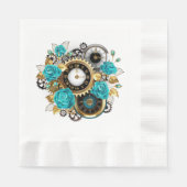 Steampunk Clock- en Turquoise-Rozen op gestreept Servet (Voorkant)