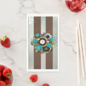 Steampunk Clock- en Turquoise-Rozen op gestreept Servet (Insitu)