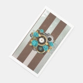 Steampunk Clock- en Turquoise-Rozen op gestreept Servet (Hoek)