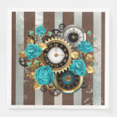 Steampunk Clock- en Turquoise-Rozen op gestreept Servet (Voorkant)