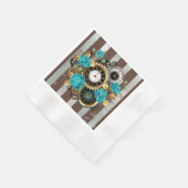Steampunk Clock- en Turquoise-Rozen op gestreept Servet (Hoek)