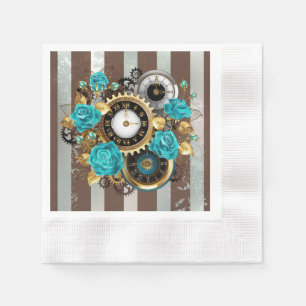 Steampunk Clock- en Turquoise-Rozen op gestreept Servet