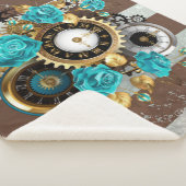 Steampunk Clock- en Turquoise-Rozen op gestreept Sherpa Deken (3/4)