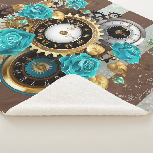 Steampunk Clock- en Turquoise-Rozen op gestreept Sherpa Deken (3/4)
