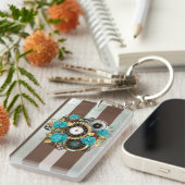 Steampunk Clock- en Turquoise-Rozen op gestreept Sleutelhanger (Voorkant Rechts)