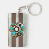 Steampunk Clock- en Turquoise-Rozen op gestreept Sleutelhanger (achterkant)