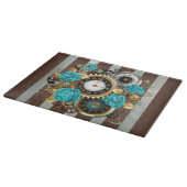 Steampunk Clock- en Turquoise-Rozen op gestreept Snijplank (Hoek)