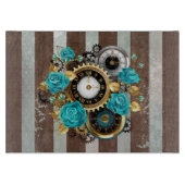Steampunk Clock- en Turquoise-Rozen op gestreept Snijplank (Voorkant)