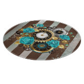 Steampunk Clock- en Turquoise-Rozen op gestreept Snijplank (Hoek)