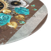 Steampunk Clock- en Turquoise-Rozen op gestreept Snijplank (Hoek)