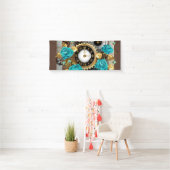 Steampunk Clock- en Turquoise-Rozen op gestreept Spandoek (Insitu)