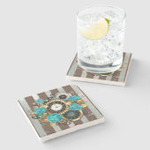 Steampunk Clock- en Turquoise-Rozen op gestreept Stenen Onderzetter (Zijkant)