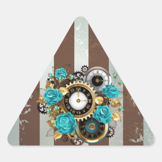 Steampunk Clock- en Turquoise-Rozen op gestreept Sticker (Voorkant)