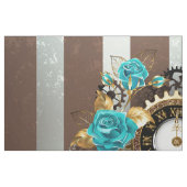 Steampunk Clock- en Turquoise-Rozen op gestreept Stof (Fat Quarter)