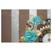 Steampunk Clock- en Turquoise-Rozen op gestreept Stof (Fat Quarter)