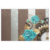 Steampunk Clock- en Turquoise-Rozen op gestreept Stof (Fat Quarter)