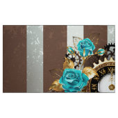 Steampunk Clock- en Turquoise-Rozen op gestreept Stof (Fat Quarter)