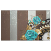 Steampunk Clock- en Turquoise-Rozen op gestreept Stof (Fat Quarter)