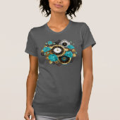Steampunk Clock- en Turquoise-Rozen op gestreept T-shirt (Voorkant)