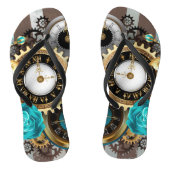 Steampunk Clock- en Turquoise-Rozen op gestreept Teenslippers (Voetbed)