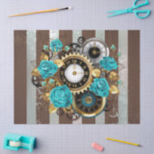 Steampunk Clock- en Turquoise-Rozen op gestreept Tissuepapier (Craft)