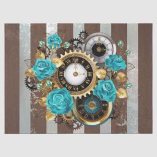 Steampunk Clock- en Turquoise-Rozen op gestreept Tissuepapier