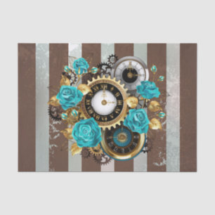 Steampunk Clock- en Turquoise-Rozen op gestreept Tissuepapier
