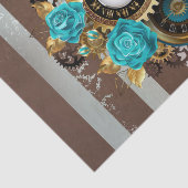 Steampunk Clock- en Turquoise-Rozen op gestreept Tissuepapier (Detail)