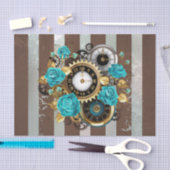 Steampunk Clock- en Turquoise-Rozen op gestreept Tissuepapier (Craft)