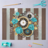 Steampunk Clock- en Turquoise-Rozen op gestreept Tissuepapier (Craft)