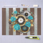 Steampunk Clock- en Turquoise-Rozen op gestreept Tissuepapier (Craft)