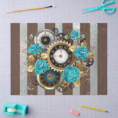 Steampunk Clock- en Turquoise-Rozen op gestreept Tissuepapier (Craft)