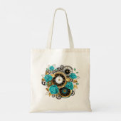 Steampunk Clock- en Turquoise-Rozen op gestreept Tote Bag (Achterkant)