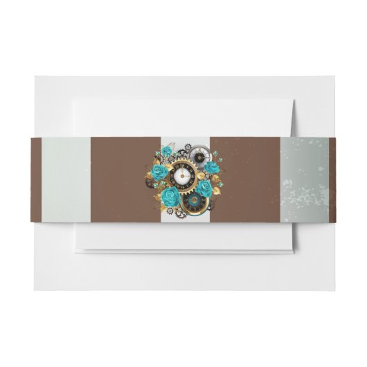 Steampunk Clock- en Turquoise-Rozen op gestreept Uitnodigingen Wikkel (Voorkant Voorbeeld)