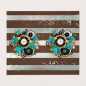 Steampunk Clock- en Turquoise-Rozen op gestreept Visitekaartje (Buitenkant ongevouwen)