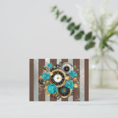 Steampunk Clock- en Turquoise-Rozen op gestreept Visitekaartje (Staand voorkant)