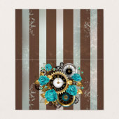 Steampunk Clock- en Turquoise-Rozen op gestreept Visitekaartje (Buitenkant ongevouwen)