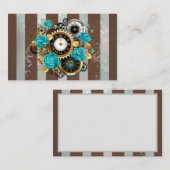 Steampunk Clock- en Turquoise-Rozen op gestreept Visitekaartje (Voorkant / Achterkant)