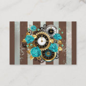 Steampunk Clock- en Turquoise-Rozen op gestreept Visitekaartje (Voorkant)