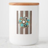 Steampunk Clock- en Turquoise-Rozen op gestreept Voedselcontainer Etiket (Voorkant)